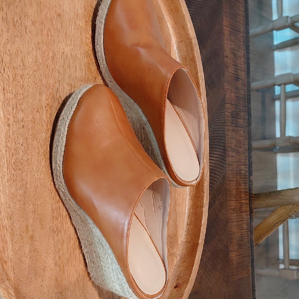 Tan Pleather Espadrille Mule - Women's Slip-On Shoe Size 7 - Picture 2 of 6